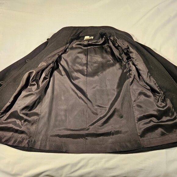 Julia Klein 3 Button Black Pea Coat with Lace Collar Vintage with Shoulder Pads - Picture 9 of 13